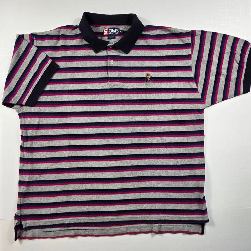 Vintage Chaps Ralph Lauren Shirt Mens XL Stripe 90s Y2k Polo Preppy Pink Gray